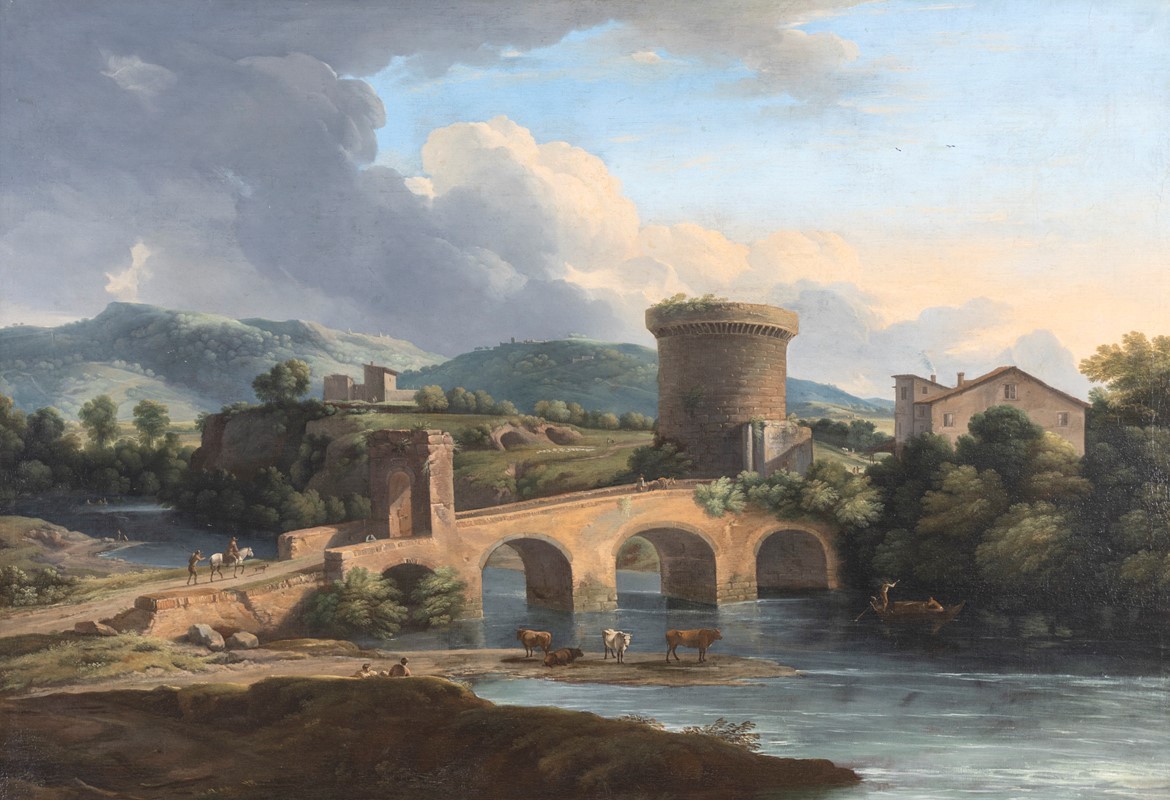 Scuola romana del XVIII secolo Mausoleo dei Plauzi e il ponte Lucano