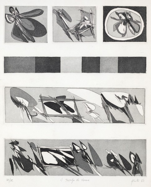 Achille Perilli, Il trionfo di Venere, 1966. Acquaforte, 65x50 cm. Venduto per 500 euro
