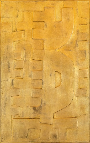 Giuseppe Capogrossi, Superficie 607, 1967. Sughero su faesite, 116x72 cm. Venduto per 200.000 euro