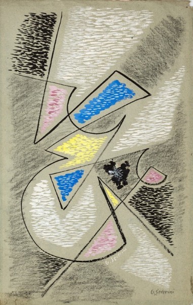 Gino Severini - Composizione astratta, 1962. Tecnica mista su carta, cm 37x23. Venduto per 10.000 euro