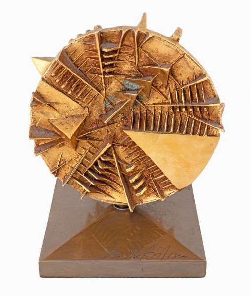 Arnaldo Pomodoro, Disco per Farmitalia. Scultura in bronzo, altezza cm 14,5. Esemplare 2/50. Venduto per 5.250 euro