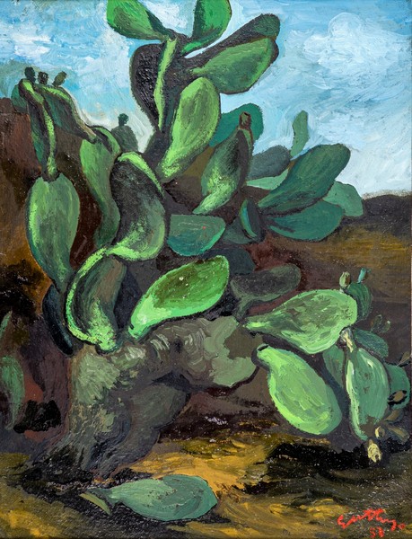 Renato Guttuso, Cactus, 1952. Olio su cartone, cm 31x24. Venduto per 6.875 euro
