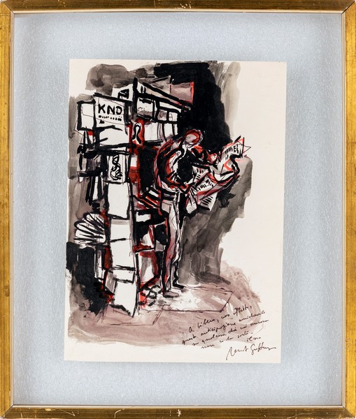 Renato Guttuso, Edicola. China e acquarello su carta, cm 32x23. Venduto per 1.875 euro